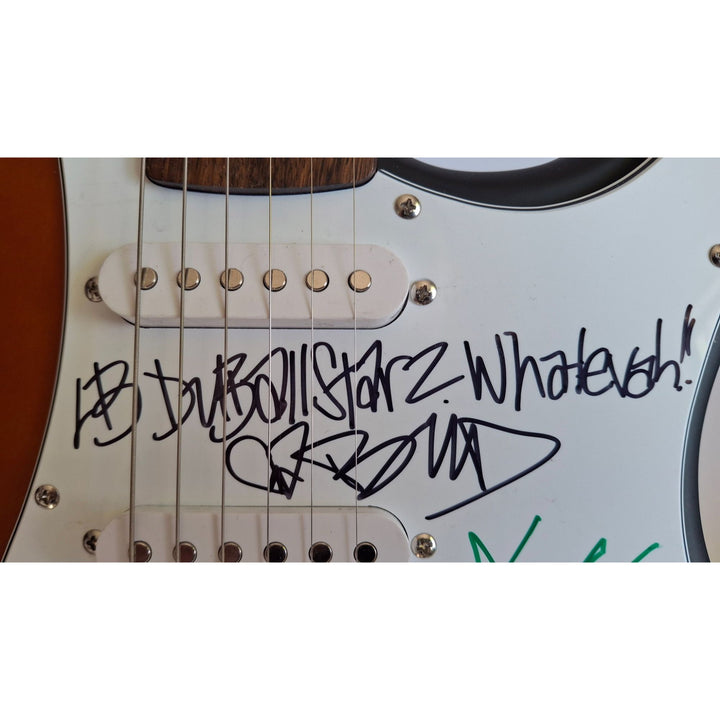 Bradley Nowell, Bud Gaugh, Eric Wilson, Sublime, Fender Stratocaster Squier electric guitar signed with proof