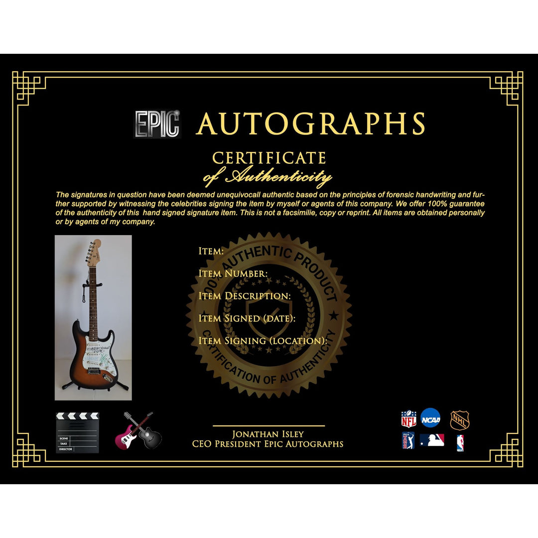 Bradley Nowell, Bud Gaugh, Eric Wilson, Sublime, Fender Stratocaster Squier electric guitar signed with proof