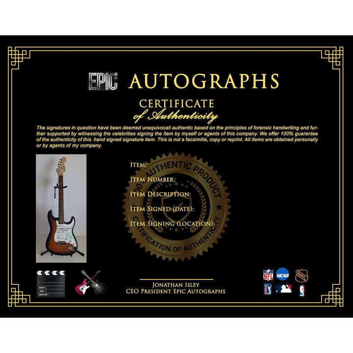 Bradley Nowell, Bud Gaugh, Eric Wilson, Sublime, Fender Stratocaster Squier electric guitar signed with proof