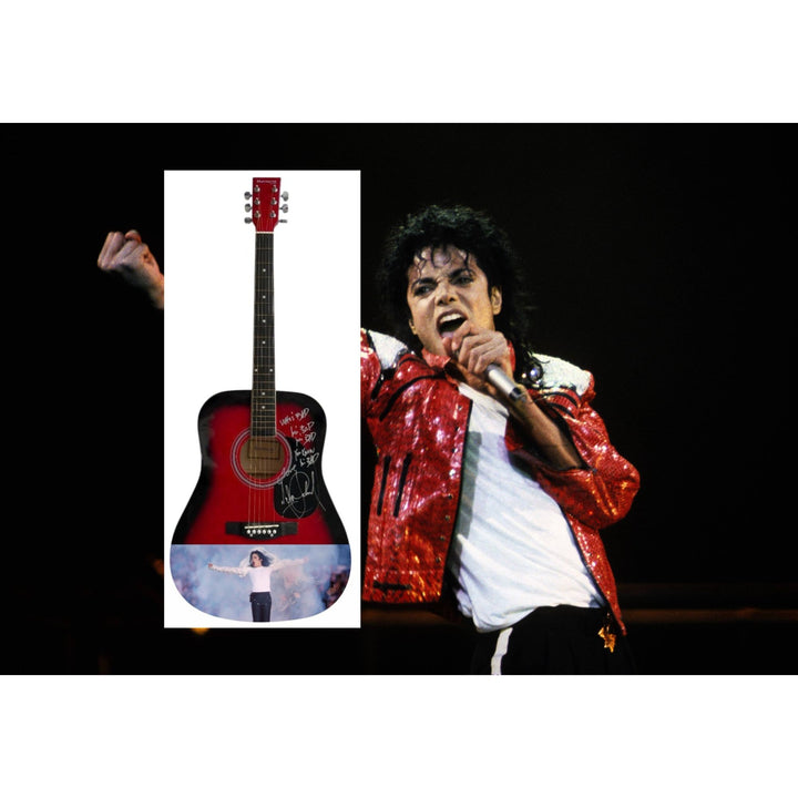 Michael Jackson signed with inscription One of a Kind full size acoustic guitar signed with proof.