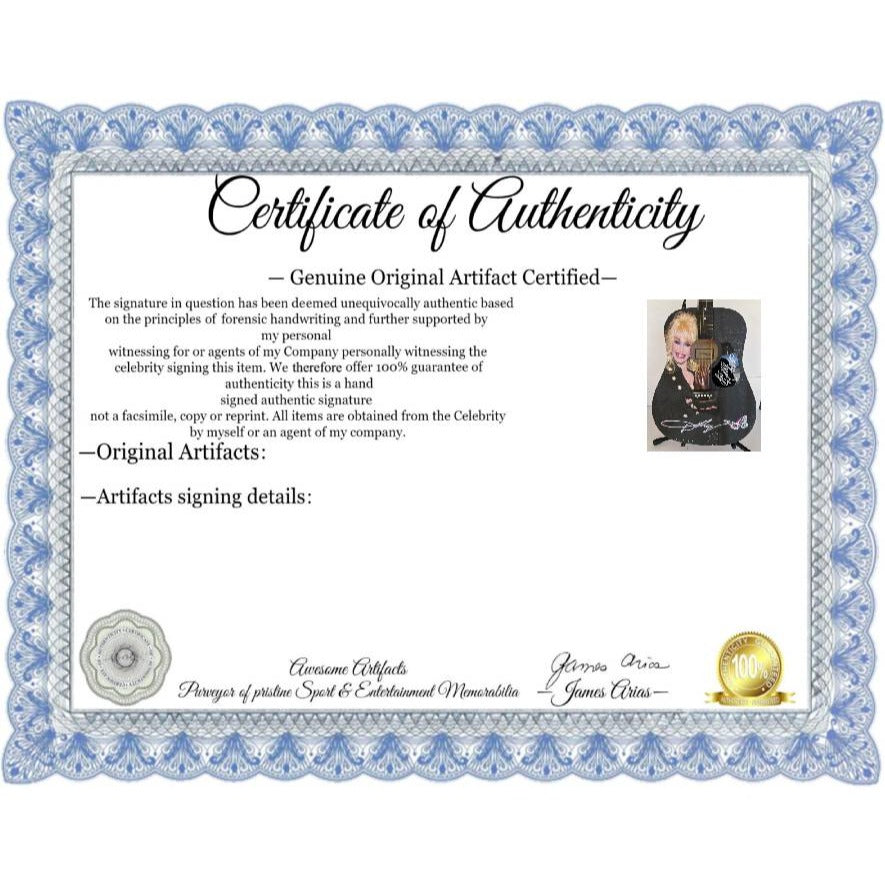 Dolly Parton (one of a kind ) full size acoustic guitar signed with proof .