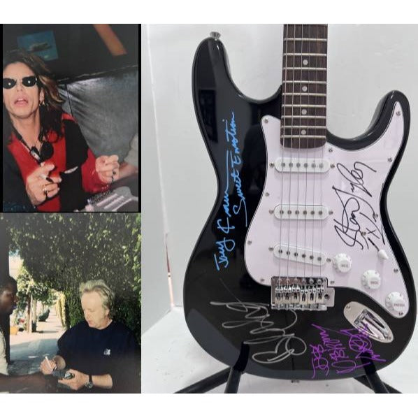 Aerosmith Steven Tyler Joe Perry Joey Kramer Brad Whitford stratocaster  electric guitar signed with proof