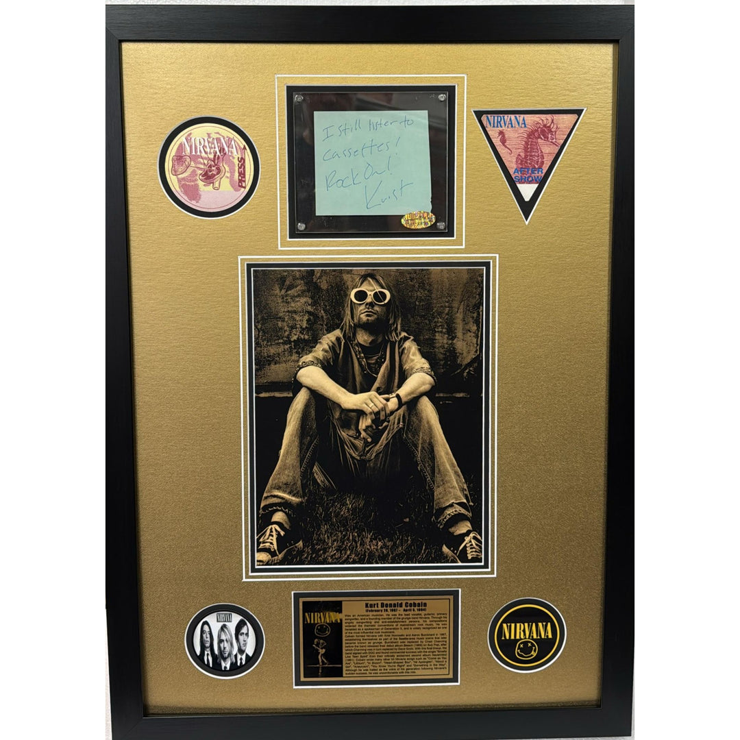 Kurt Cobain Nirvana signed with inscription autograph page book and a museum quality frame 27x36.