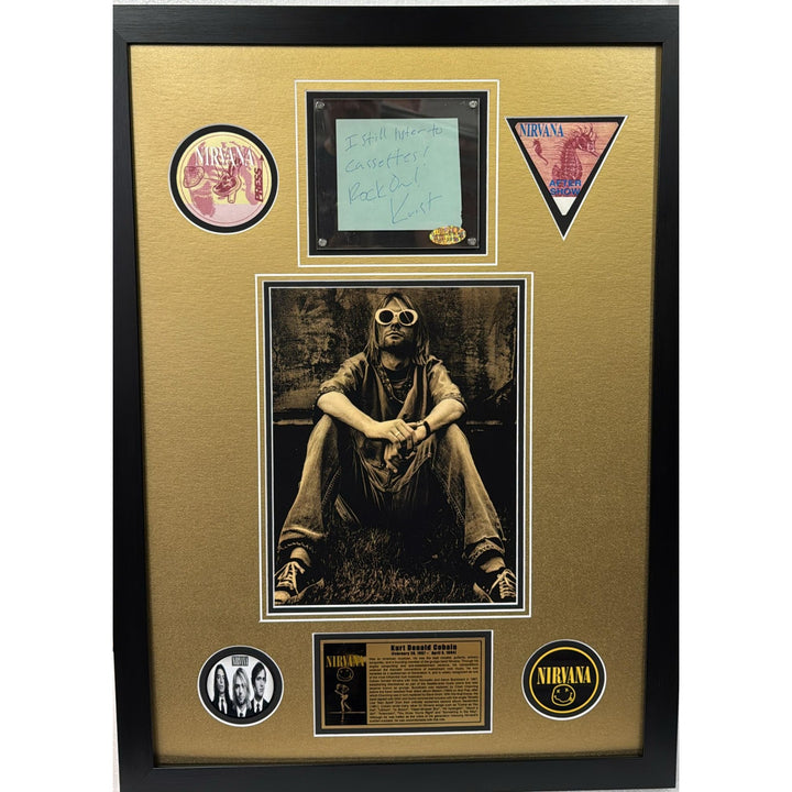 Kurt Cobain Nirvana signed with inscription autograph page book and a museum quality frame 27x36.