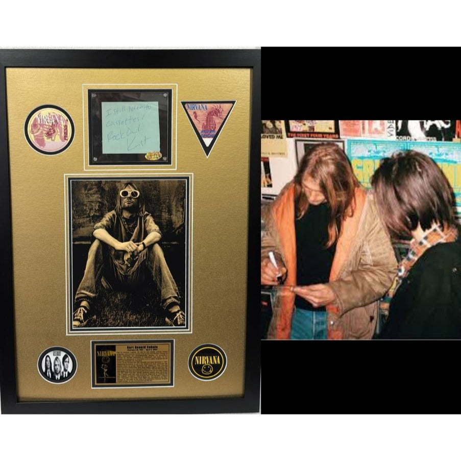 Kurt Cobain Nirvana signed with inscription autograph page book and a museum quality frame 27x36.