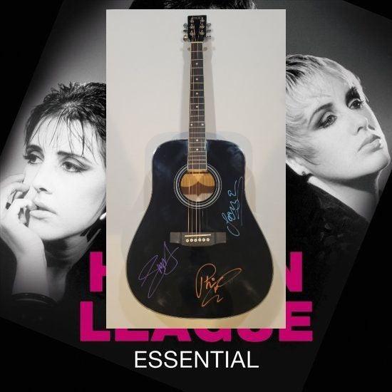 The Human League Philip Oakey, Joanne Catherall and Susan Ann Sulley full size acoustic guitar signed with proof
