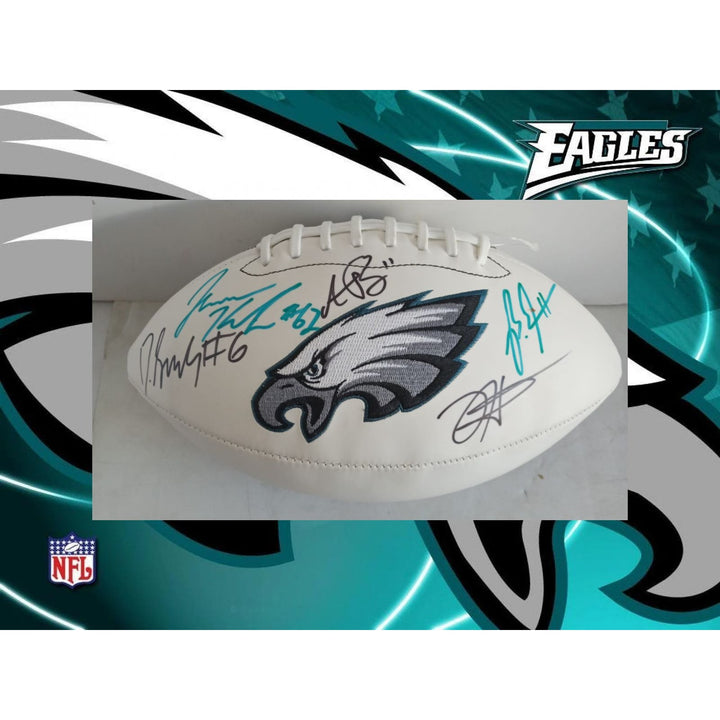 Philadelphia Eagles Jalen Hurts AJ Brown Devanta Smith Jason Kelce full size football signed with proof