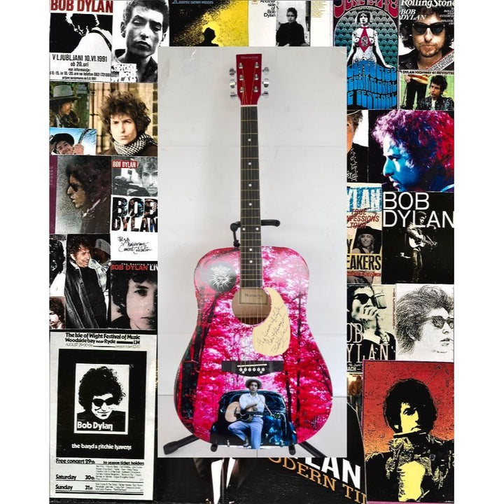 Bob Dylan one of a kind full size acoustic guitar signed with proof & inscription
