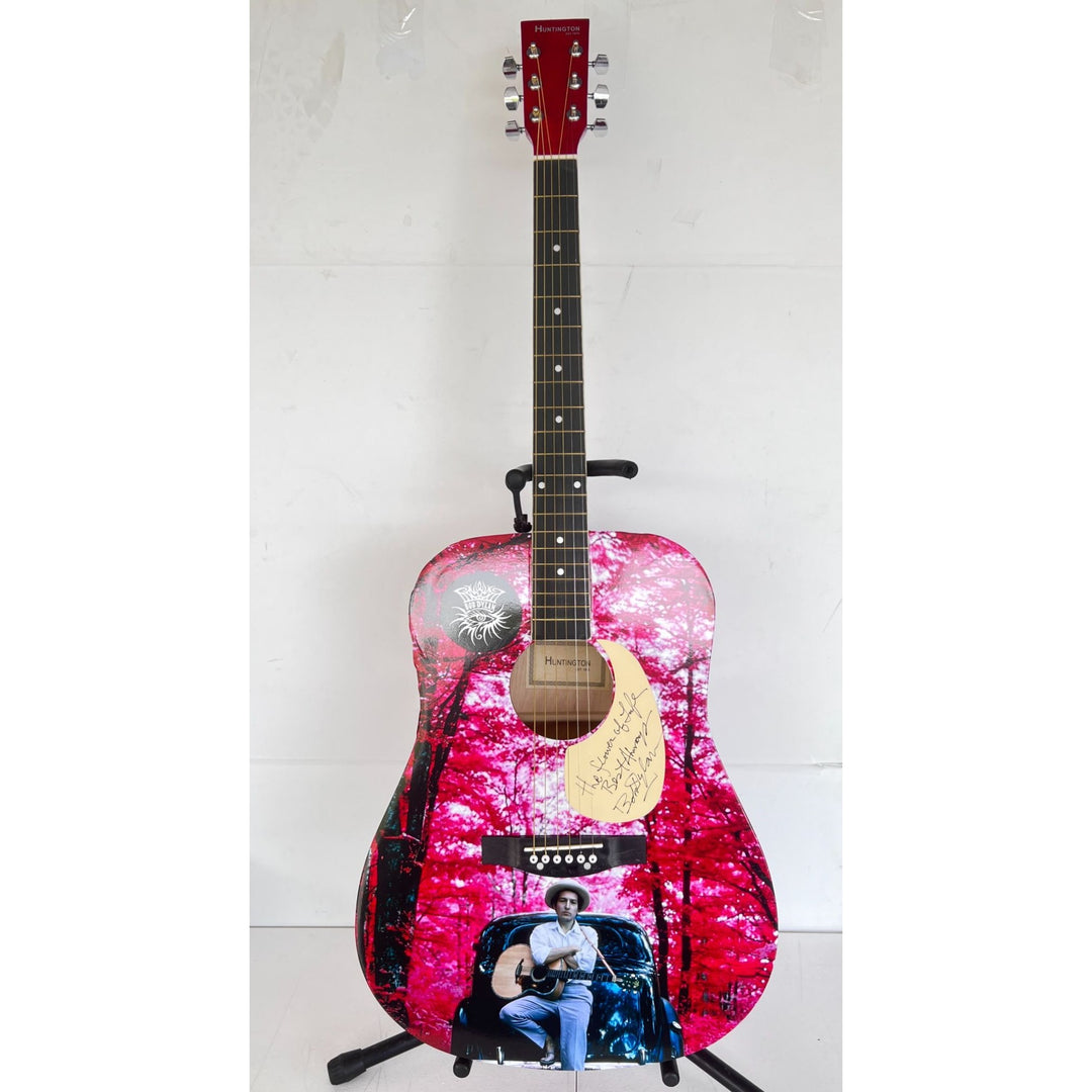 Bob Dylan one of a kind full size acoustic guitar signed with proof & inscription
