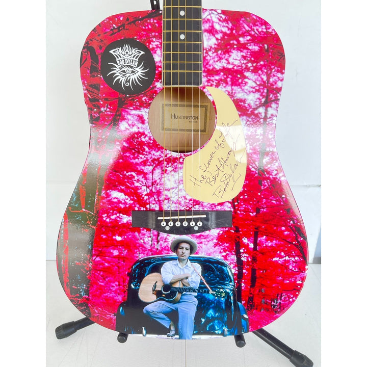 Bob Dylan one of a kind full size acoustic guitar signed with proof & inscription