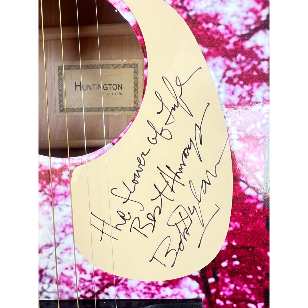 Bob Dylan one of a kind full size acoustic guitar signed with proof & inscription