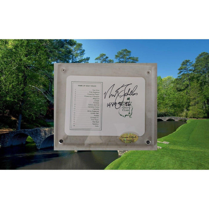 Nick Faldo Augusta National Masters Scorecard signed with  Masters Championship winning years included  proof and acrylic protective case