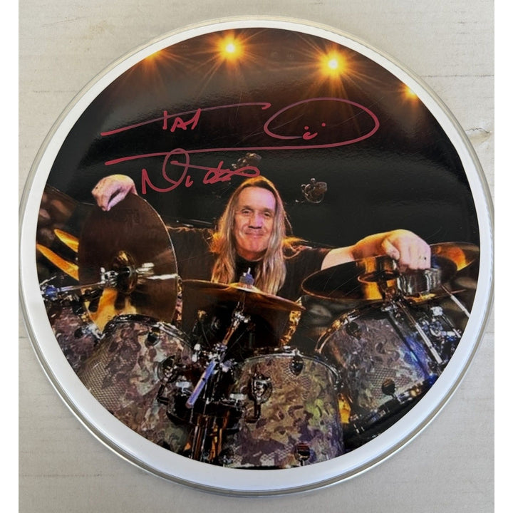 Nicko Mcbrain of Iron Maiden drumhead signed with proof.