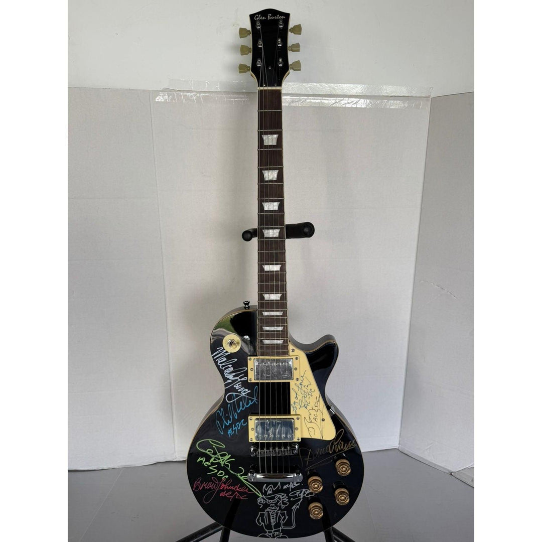 ACDC vintage black les paul electric guitar with Dave Evans, Colin Burgess, Bon Scott, Angus & Malcom Young, Cliff Williams & Phil Rudd.