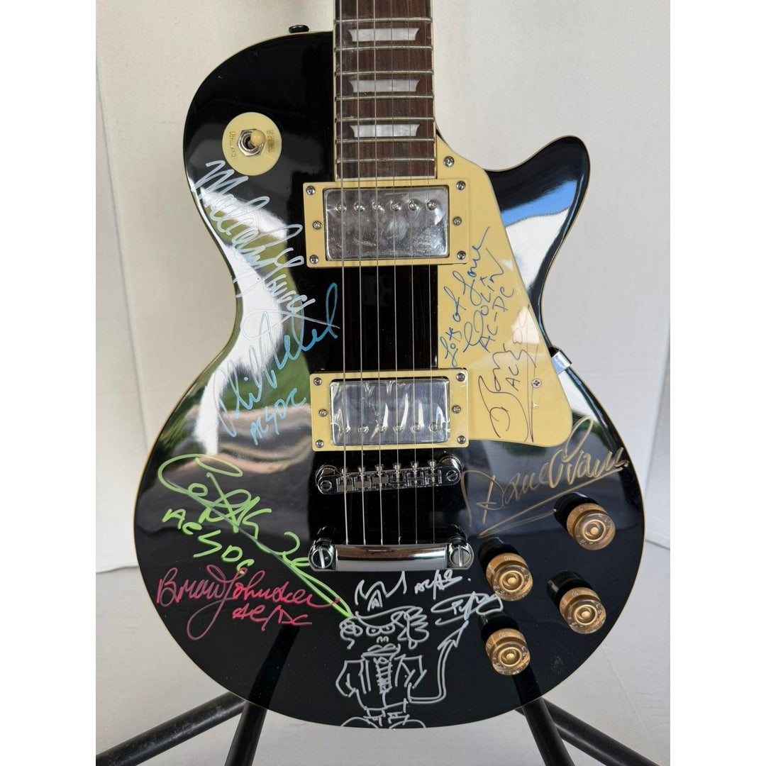 ACDC vintage black les paul electric guitar with Dave Evans, Colin Burgess, Bon Scott, Angus & Malcom Young, Cliff Williams & Phil Rudd.