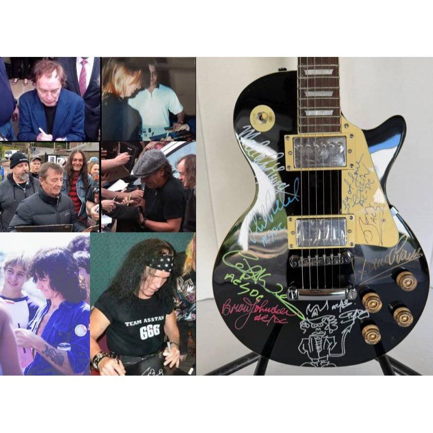 ACDC vintage black les paul electric guitar with Dave Evans, Colin Burgess, Bon Scott, Angus & Malcom Young, Cliff Williams & Phil Rudd.