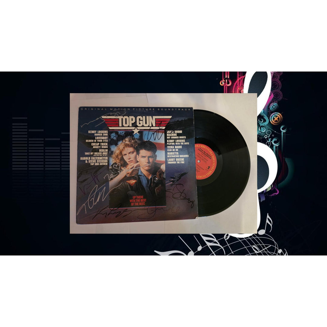 Top Gun Tom Cruise, Kelly McGillis, Val Kilmer, Kenny Loggins, Terri Nunn signed soundtrack LP signed with proof.