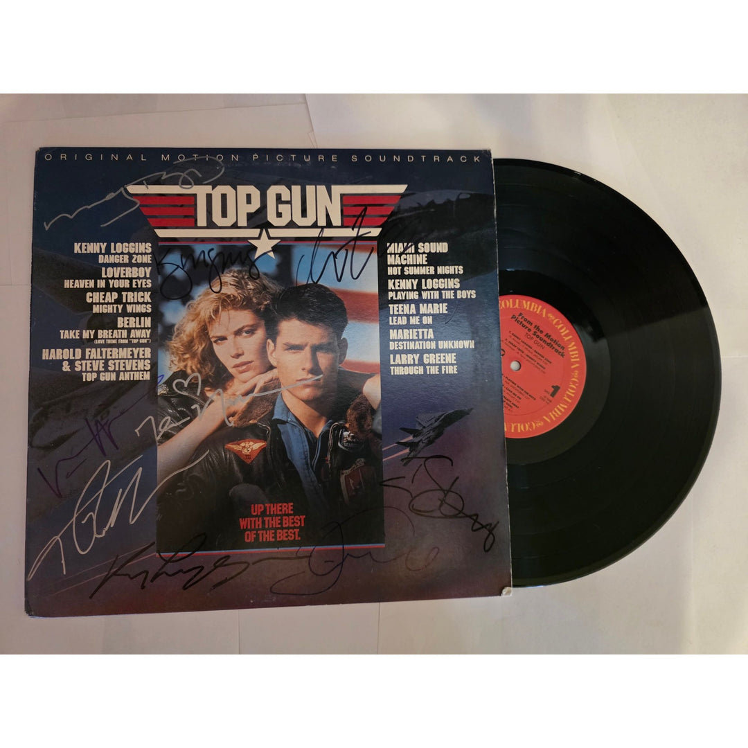 Top Gun Tom Cruise, Kelly McGillis, Val Kilmer, Kenny Loggins, Terri Nunn signed soundtrack LP signed with proof.