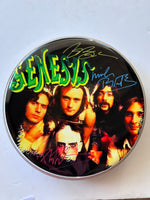 Load image into Gallery viewer, Genesis Phil Collins, Peter Gabriel, Tony Banks, Mike Rutherford one-of-a-kind drumhead signed with proof
