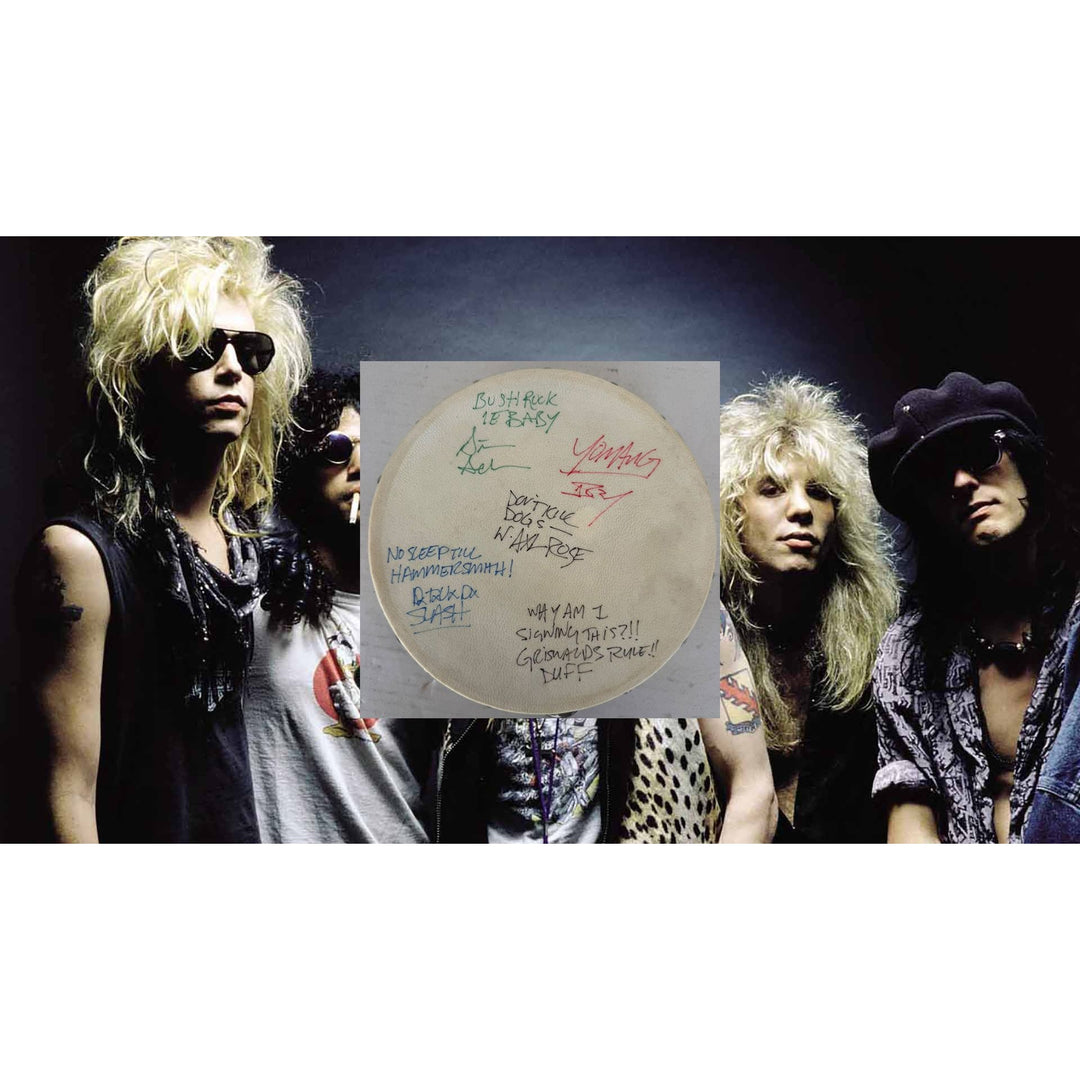 Guns N Roses Slash Axl Rose Duff McKagen Izzy Stradlin Steven Adler vintage Tambourine 8" signed with proof.