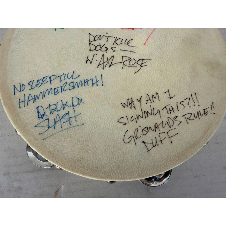 Guns N Roses Slash Axl Rose Duff McKagen Izzy Stradlin Steven Adler vintage Tambourine 8" signed with proof.