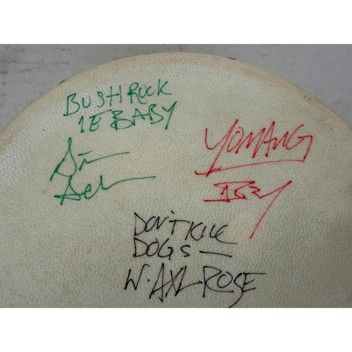Guns N Roses Slash Axl Rose Duff McKagen Izzy Stradlin Steven Adler vintage Tambourine 8" signed with proof.