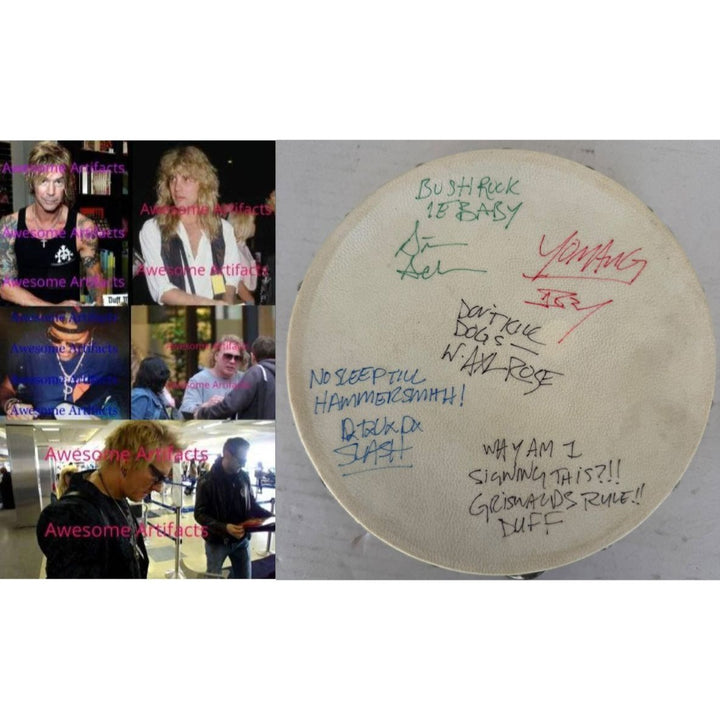 Guns N Roses Slash Axl Rose Duff McKagen Izzy Stradlin Steven Adler vintage Tambourine 8" signed with proof.