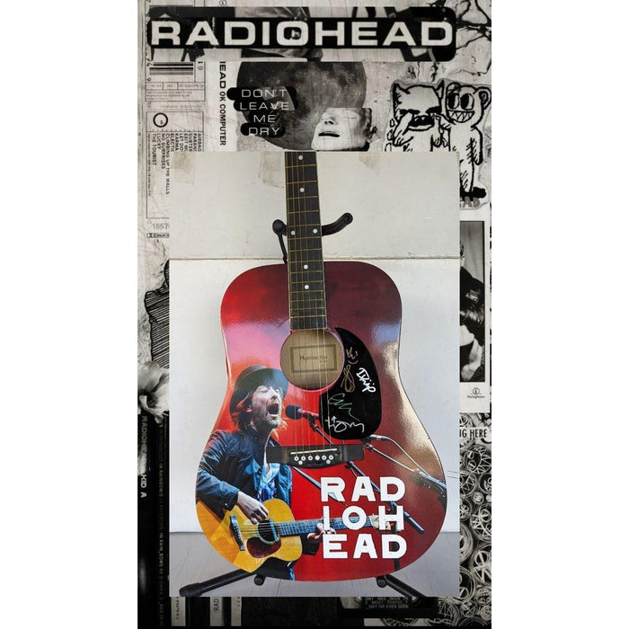 Radiohead Thom Yorke, Jonny & Colin Greenwood, Ed O'Brien and Philip Selway one of a kind full size acoustic guitar signed with proof