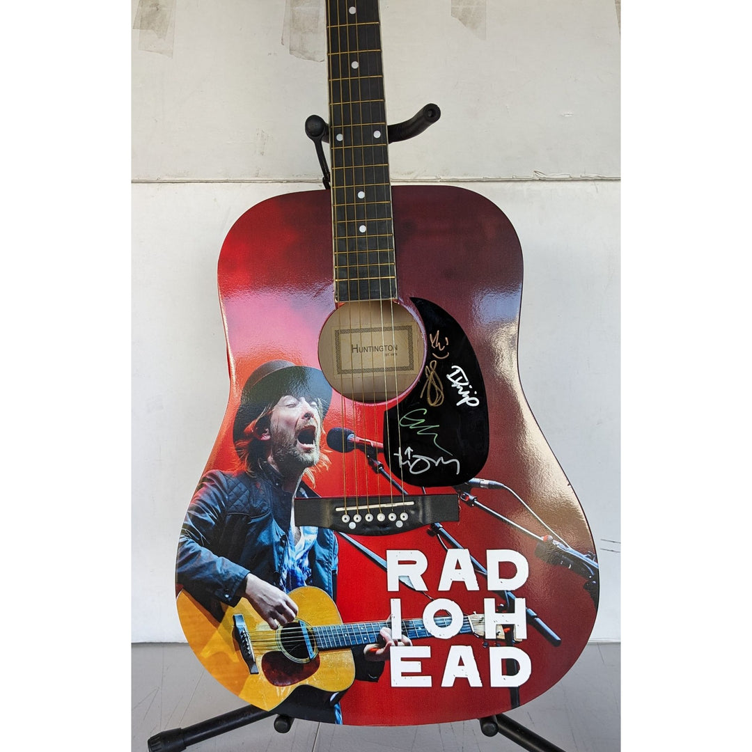 Radiohead Thom Yorke, Jonny & Colin Greenwood, Ed O'Brien and Philip Selway one of a kind full size acoustic guitar signed with proof