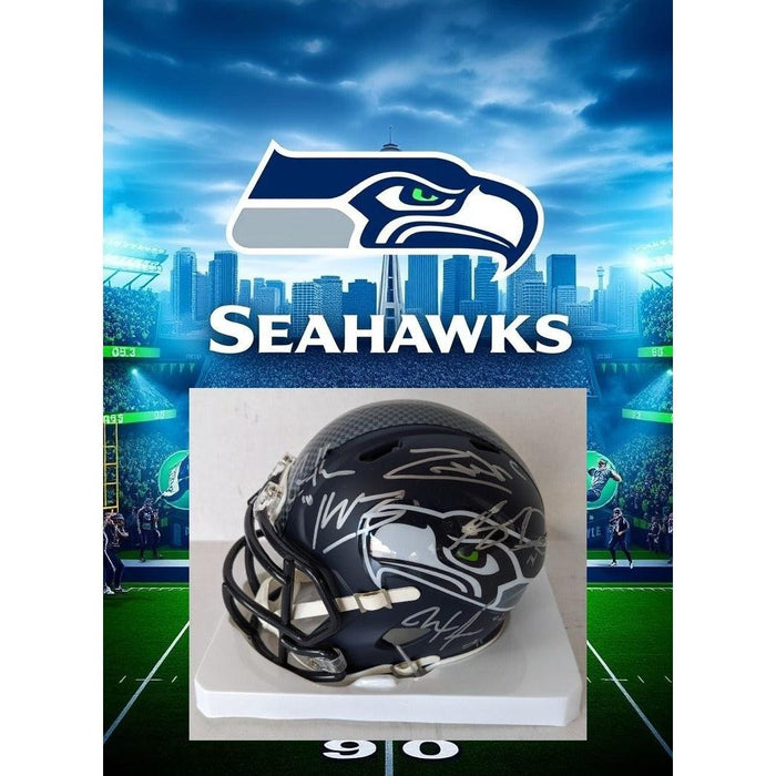 Seattle Seahawks Speed Riddell mini helmet with Sam Darnold Jaxon -Smith  Njigba, Kenneth Walker 11, Zach Charbonnet, Cooper Kupp signed