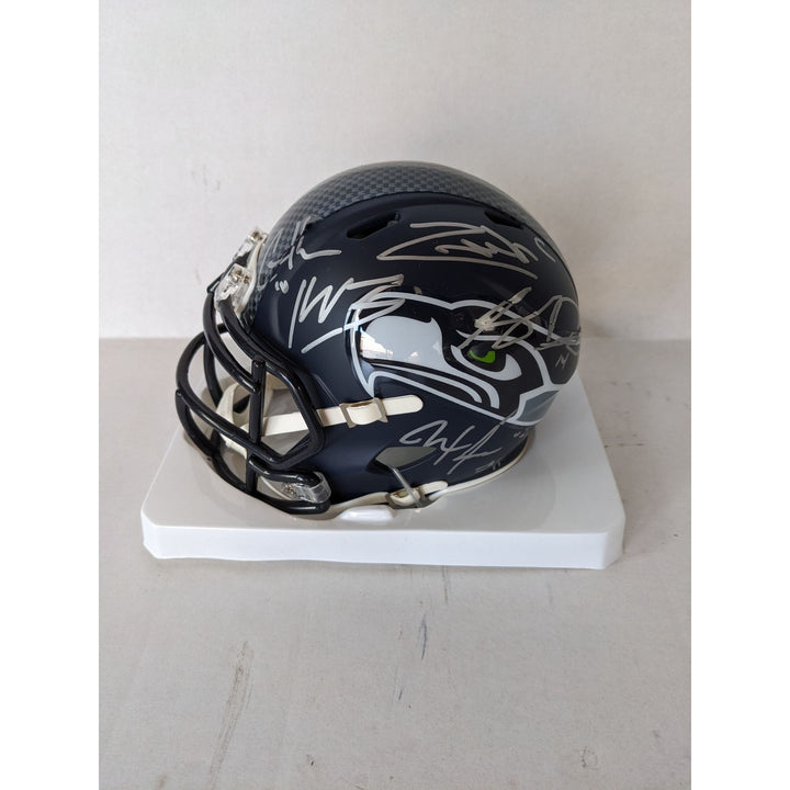 Seattle Seahawks Speed Riddell mini helmet with Sam Darnold Jaxon -Smith  Njigba, Kenneth Walker 11, Zach Charbonnet, Cooper Kupp signed
