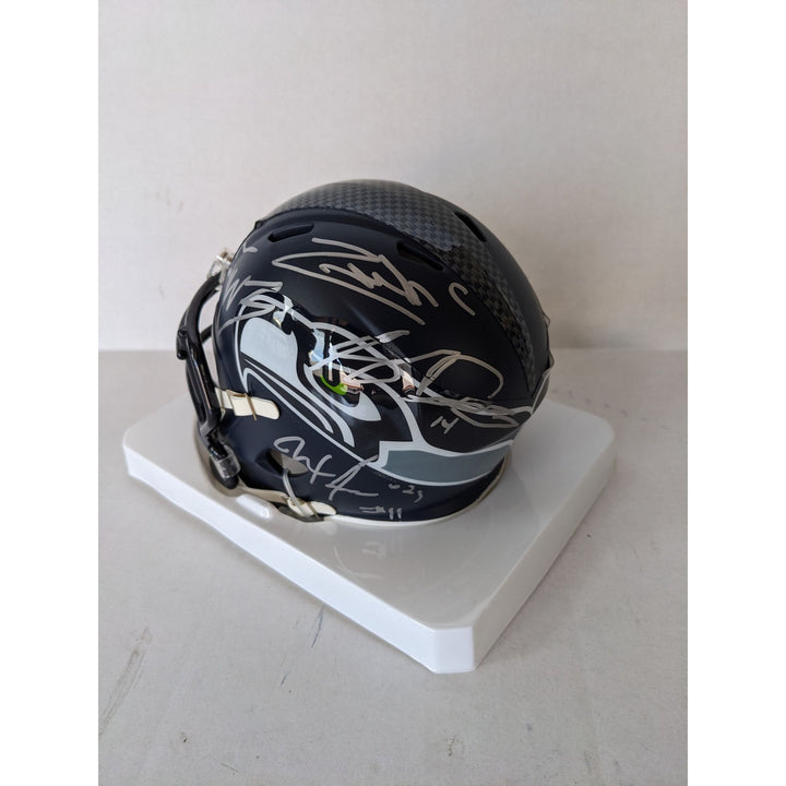 Seattle Seahawks Speed Riddell mini helmet with Sam Darnold Jaxon -Smith  Njigba, Kenneth Walker 11, Zach Charbonnet, Cooper Kupp signed