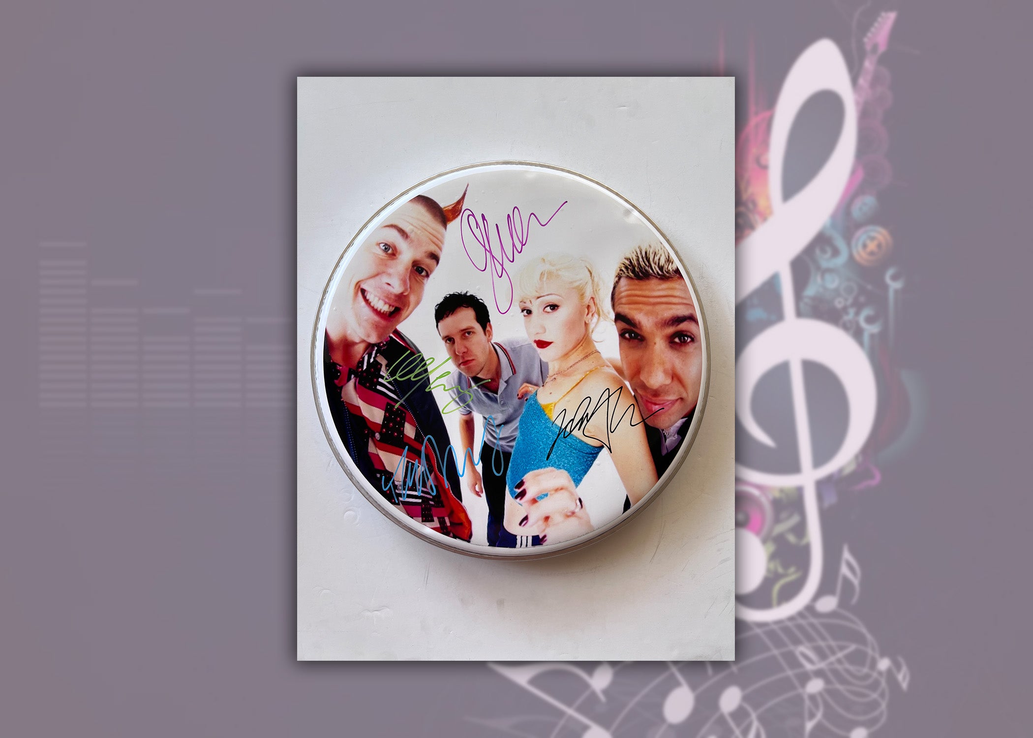 Gwen Stefani No Doubt one-of-a-kind drumhead signed with proof