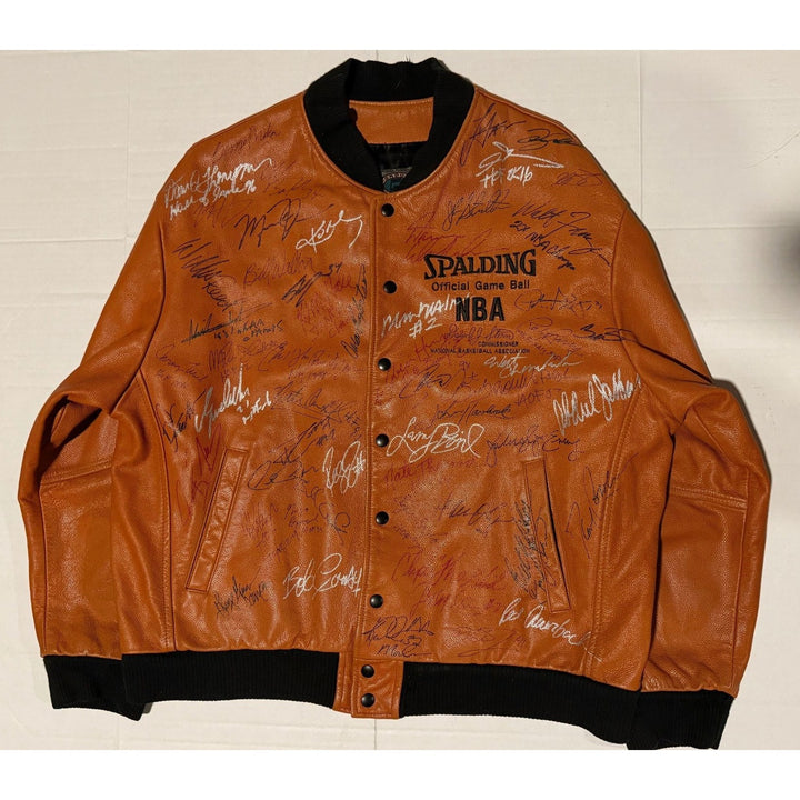 Spalding NBA David Stern Commissioner Leather Basketball Jacket size large signed by 53 of the NBAs greatest players of all time