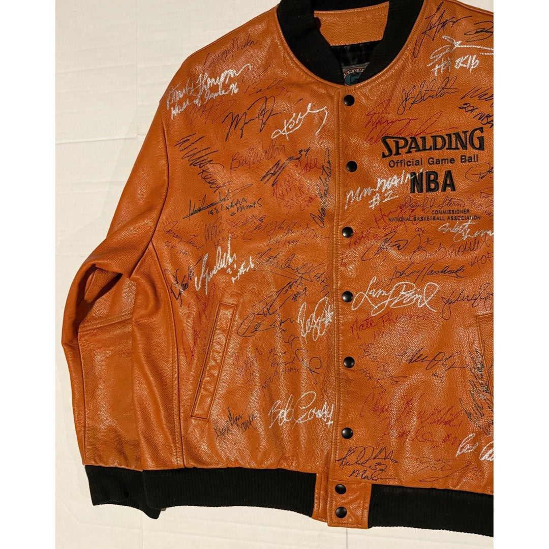 Spalding NBA David Stern Commissioner Leather Basketball Jacket size large signed by 53 of the NBAs greatest players of all time