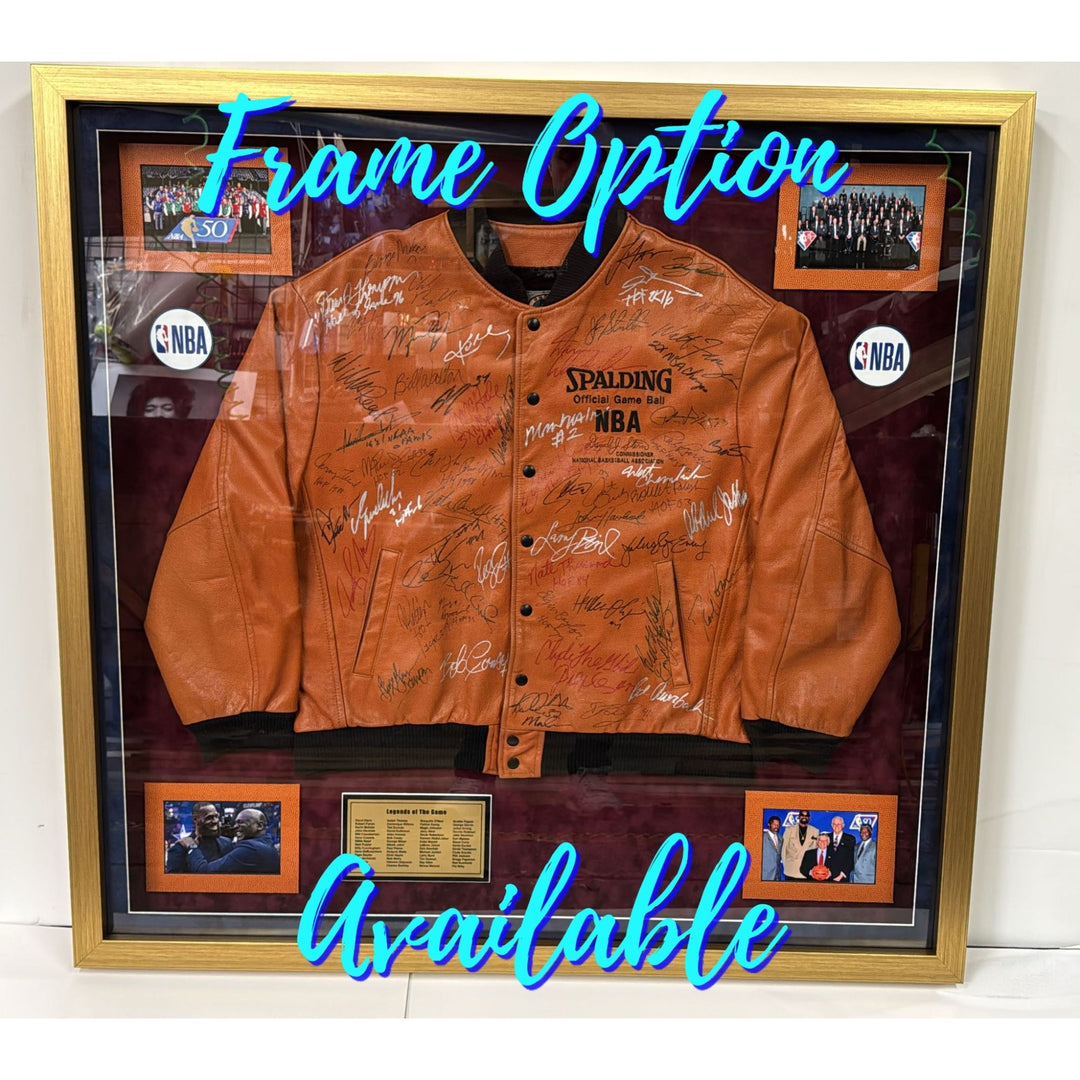 Spalding NBA David Stern Commissioner Leather Basketball Jacket size large signed by 53 of the NBAs greatest players of all time