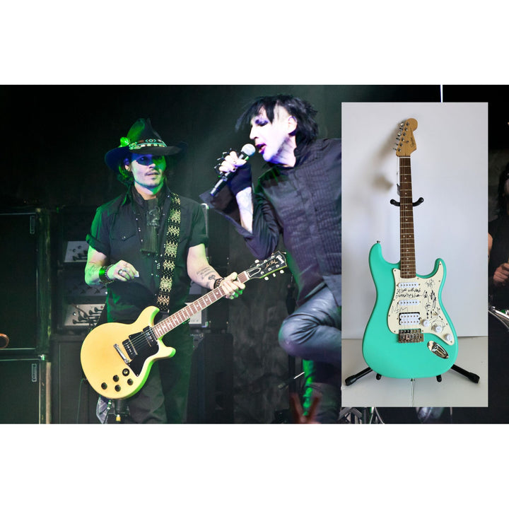 Brian Hugh Warner "Marilyn Manson" signed with inscription & Johnny Depp signed with self sketch with proof