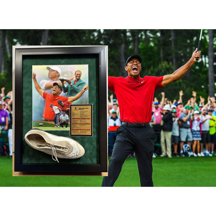 Tiger Woods golf shoe signed with proof and museum quality frame shadow box 18.5 x 25