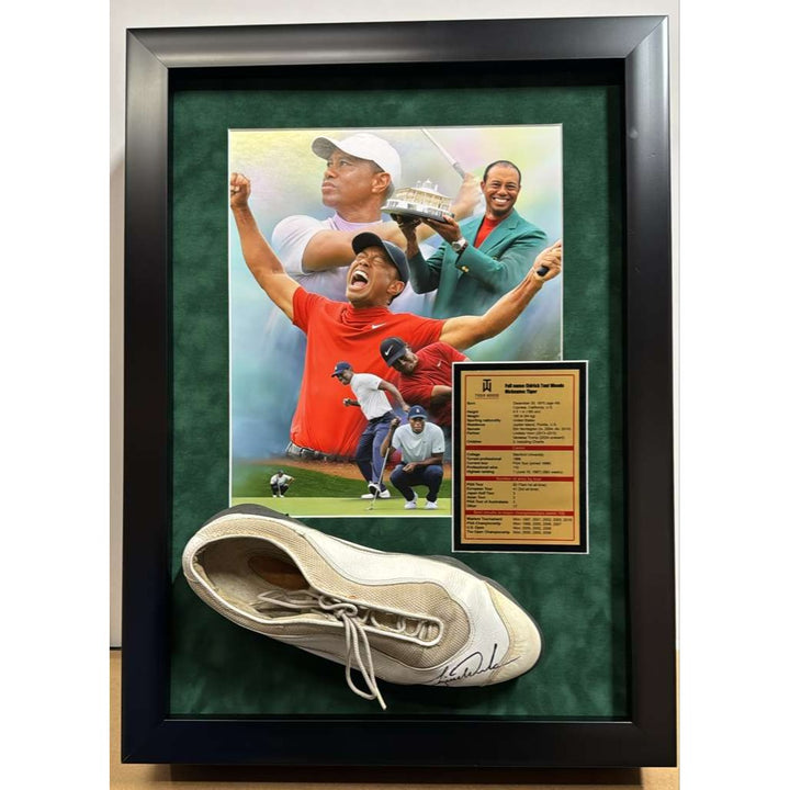 Tiger Woods golf shoe signed with proof and museum quality frame shadow box 18.5 x 25