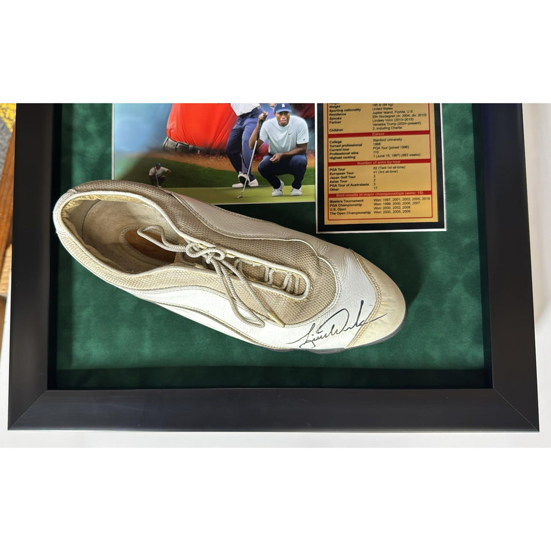 Tiger Woods golf shoe signed with proof and museum quality frame shadow box 18.5 x 25