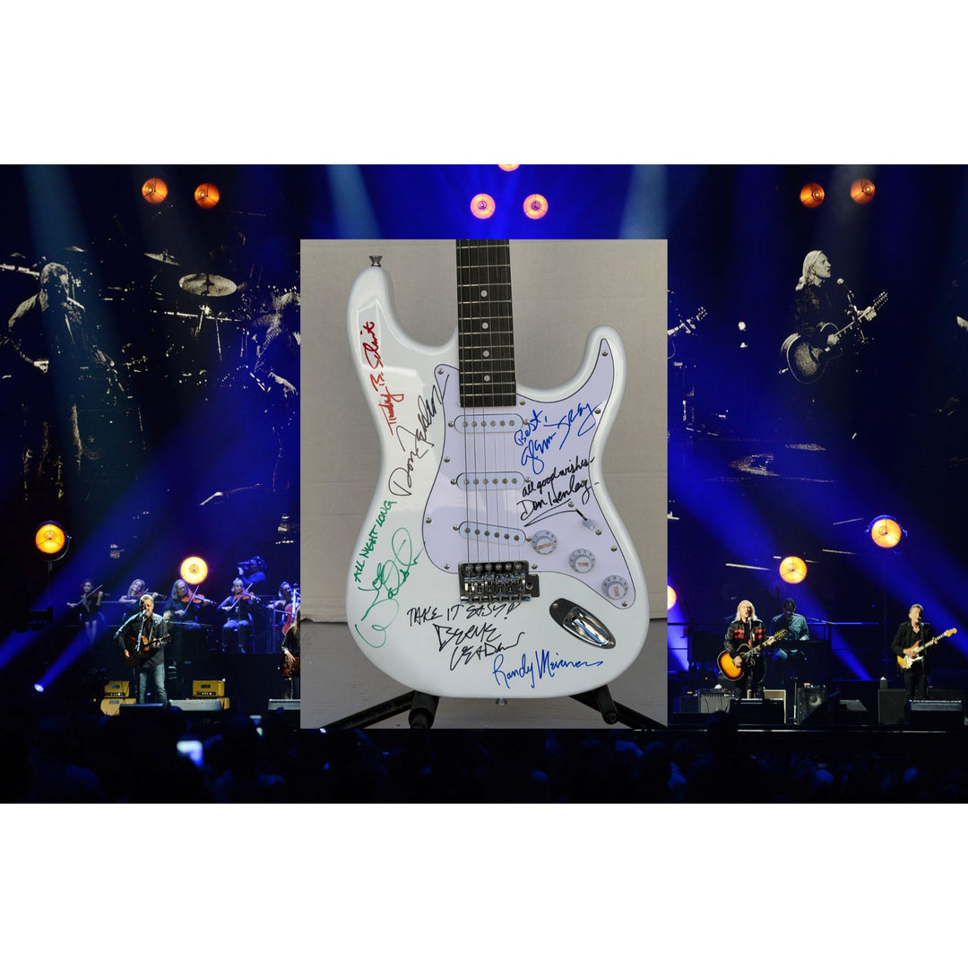 The Eagles Timothy B. Schmit Don Felder Joe Walsh Bernie Leadon Randy Meisner Don Henley Glen Frey startocaster electric guitar signed with.