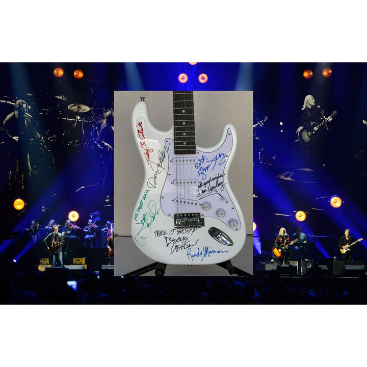 The Eagles Timothy B. Schmit Don Felder Joe Walsh Bernie Leadon Randy Meisner Don Henley Glen Frey startocaster electric guitar signed with.