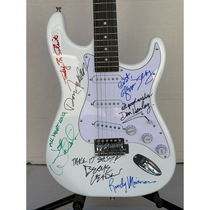 The Eagles Timothy B. Schmit Don Felder Joe Walsh Bernie Leadon Randy Meisner Don Henley Glen Frey startocaster electric guitar signed with.