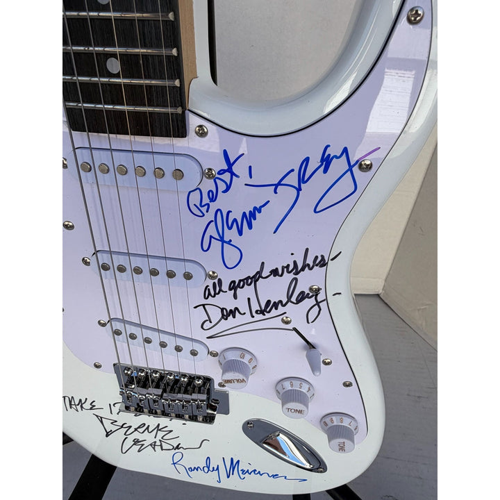 The Eagles Timothy B. Schmit Don Felder Joe Walsh Bernie Leadon Randy Meisner Don Henley Glen Frey startocaster electric guitar signed with.