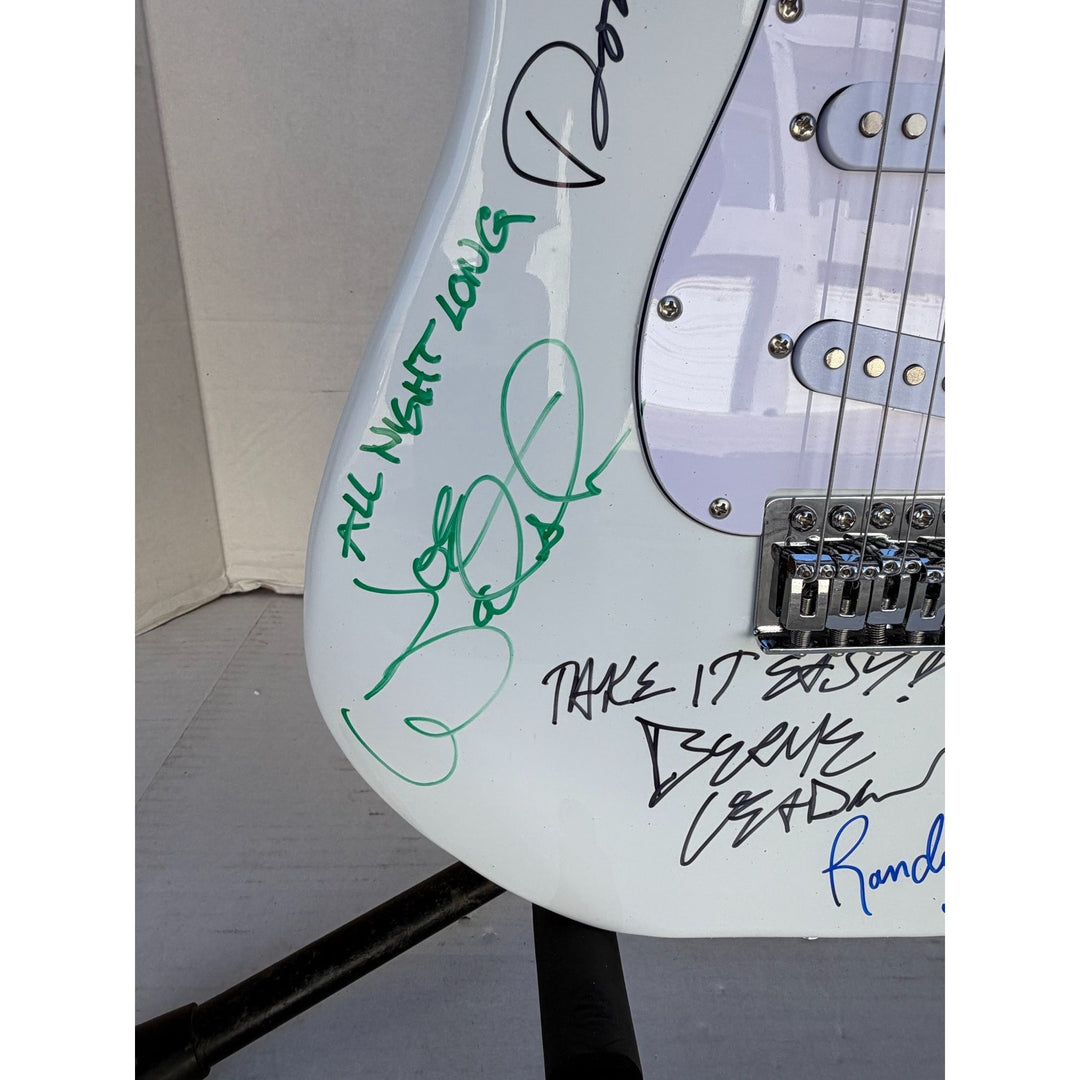 The Eagles Timothy B. Schmit Don Felder Joe Walsh Bernie Leadon Randy Meisner Don Henley Glen Frey startocaster electric guitar signed with.
