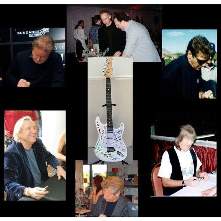 The Eagles Timothy B. Schmit Don Felder Joe Walsh Bernie Leadon Randy Meisner Don Henley Glen Frey startocaster electric guitar signed with.