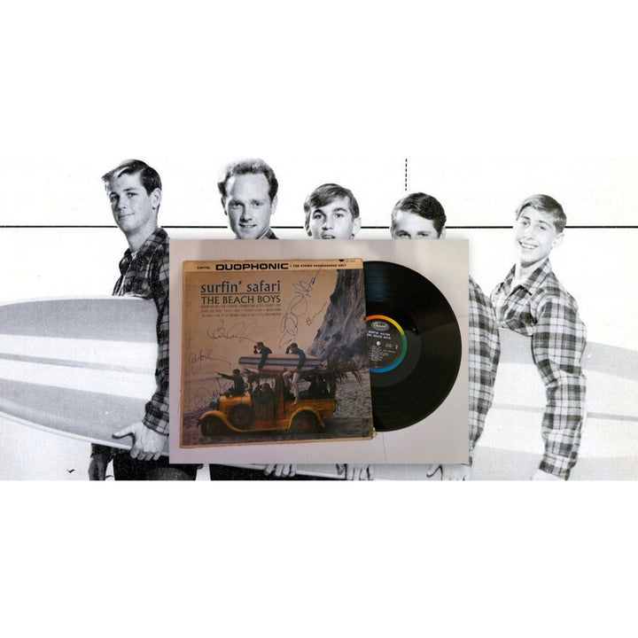 The Beach Boys " Surfin Safari" Carl, Dennis, Brian Wilson, Al Jardine, Mike Love signed with proof.
