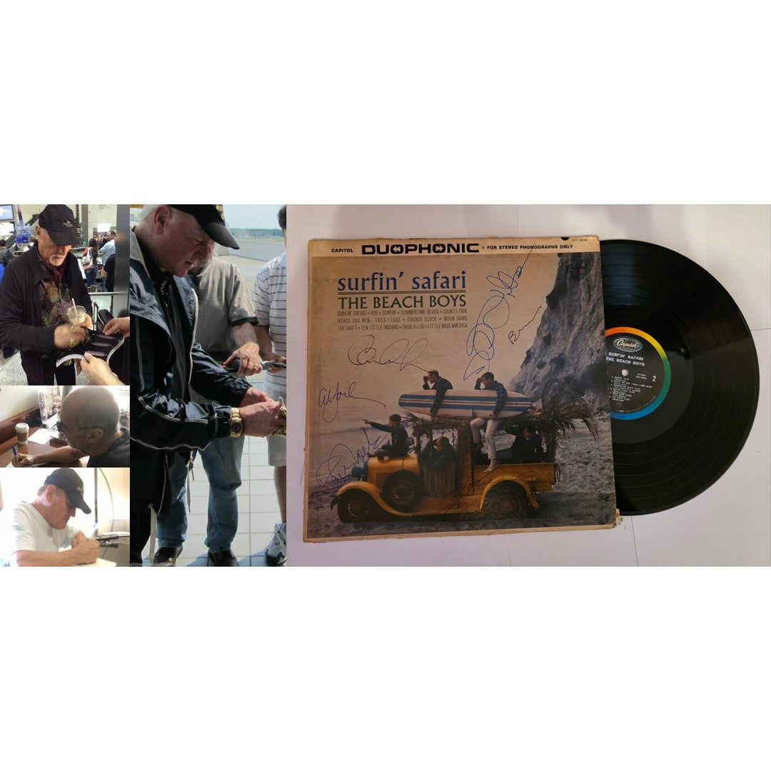 The Beach Boys " Surfin Safari" Carl, Dennis, Brian Wilson, Al Jardine, Mike Love signed with proof.