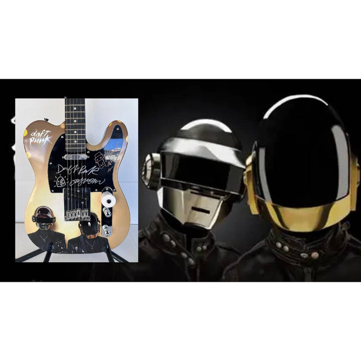 Daft Punk (Thomas Bangalter & Guy Manuel de Homem-Christo) signed with sketch on "One of a Kind" telecaster full size electric guitar.