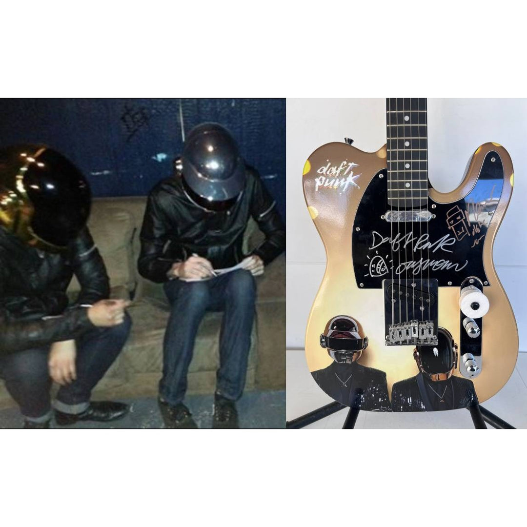 Daft Punk (Thomas Bangalter & Guy Manuel de Homem-Christo) signed with sketch on "One of a Kind" telecaster full size electric guitar.